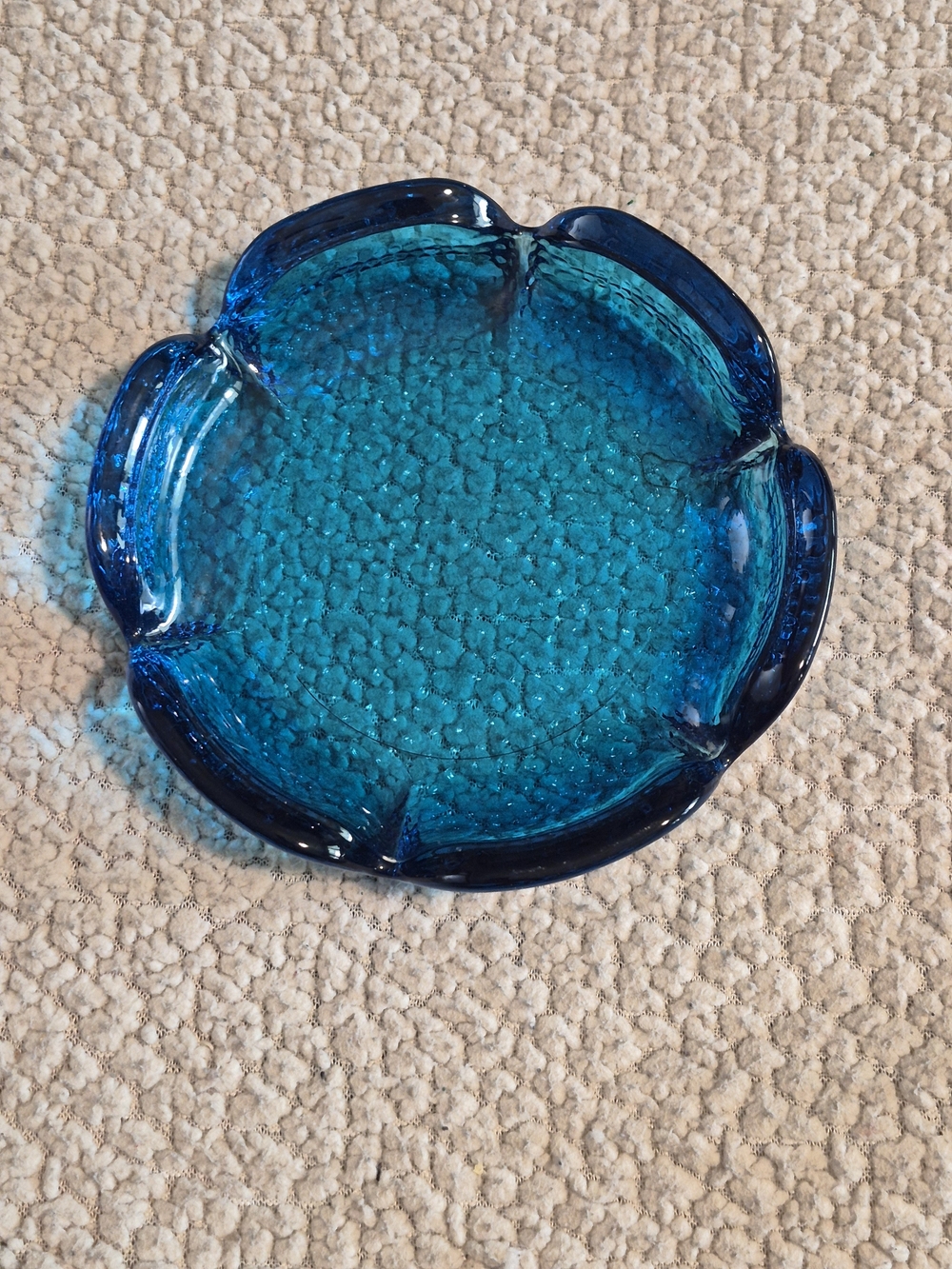 Vintage Blue Pebbled Texture Glass Ashtray